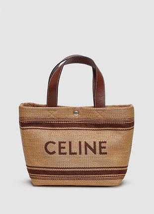 Сумка celine mini cabas in textile with raffia effect and calfskin