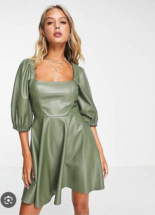 Новое кожаное платье-мини asos design с пышными рукавами, р. 52 (xl/xxl)