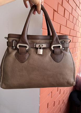 Сумка кожаная genuine leather- женская,дизайнерская, стильная,базовая,в коричневых тонах