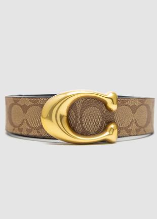 Ремень coach belt kit grey/brown canvas with gold fittings
