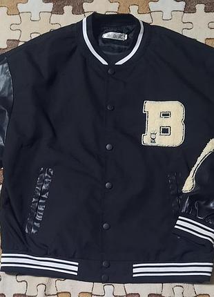 Куртка бомбер с аппликациями костей varsity jacket (размер m), идеальное состояние