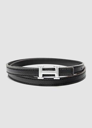 Ремень эрмес хермес эрме гермес reversible swift epsom mini constance h belt black/silver
