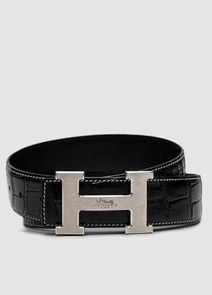 Ремінь ермес хемес герме ерме constance belt in porosus crocodile black/silver