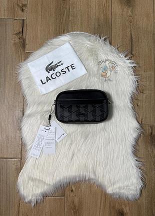 Сумка через плече lacoste monogram, чорна 20 x 13 см