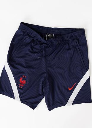 Чоловічі, спортивні шорти nike x france fff у темно-синьому кольорі з офіційною емблемою збірної франції. модель виготовлена за технологією