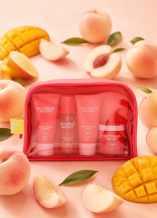 Подарочный набор для ухода за телом в многоразовой дорожной сумке body care «white peach &amp; mango». victoria’s secret. оригинал 🇺🇸