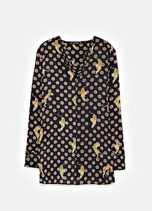 Атласная блуза zara с тигровым и геометрическим принтом