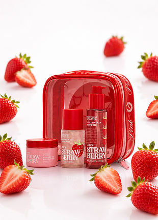 Подарочный набор / дорожный набор let's glow away shimmer «strawberry». pink. victoria’s secret. оригинал 🇺🇸