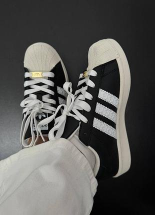 Женские кеды adidas superstar black white адидас суперстар черные с белым для активного отдыха