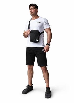 Комплект чоловічий tnf: футболка біла + шорти чорні + барсетка чорна