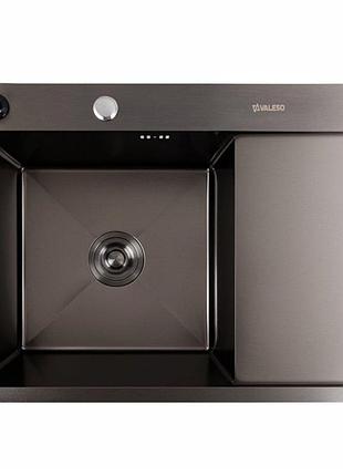 Кухонна мийка cm 65*50 l pvd чорна valeso handmade 3.0/1.0