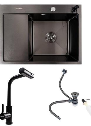 Комплект valeso handmade мойка cm 65*50 r pvd черная + смеситель xk09b черный