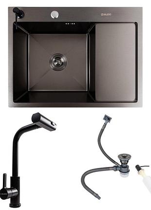 Комплект valeso handmade мийка cm 65*50 l pvd чорна + змішувач xk09b чорний
