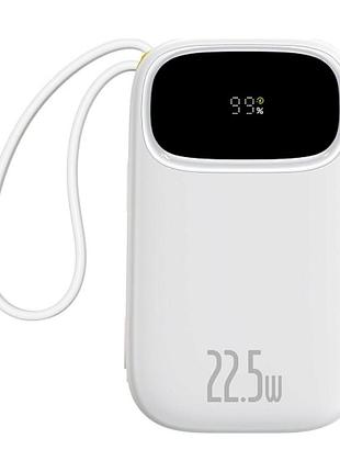 Зовнішній акумулятор baseus enerfill fc31 digital display power bank with 2 built-in cables 20000mah 22.5w moon white