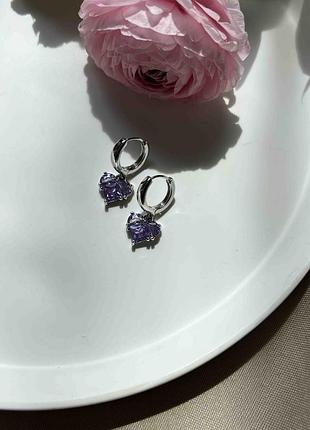 Серьги с фиолетовым сердцем 5425