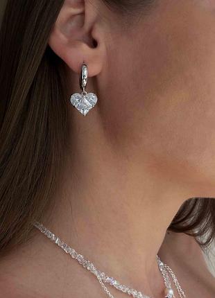 Сережки с подвеской хрустальное сердце 5423