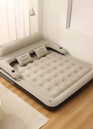 Надувная кровать с изголовьем и подушкой 2в1 / раскладной надувной диван / надувной двухместный матрас + насос king size