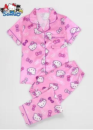 Пижама hello kitty хелоу китти розовая атласная тонкая размер l