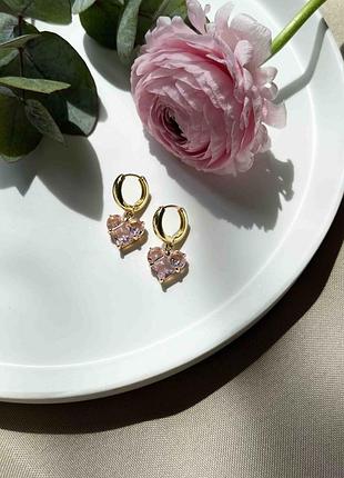 Серьги с розовым сердцем 5330