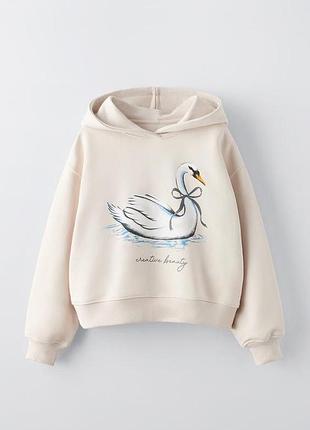 Худи на девочку двунитка zara лебедь