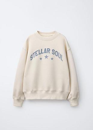 Свитшот на девочку с надписью на флисе теплый zara молочный