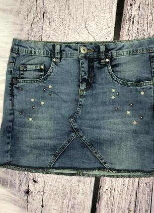 Короткая юбка стрейчевая под джинс с шариками убочка с бусинками146 размер tom tailor3 фото