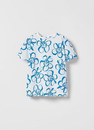 Футболка голубый цветы бренд zara 6/7 (120)