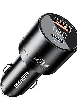 Автомобільний зарядний пристрій essager 120w pd 3.0 + qc 4.0, usb-a + usb-c, швидка зарядка для iphone 15/14, samsung та інших