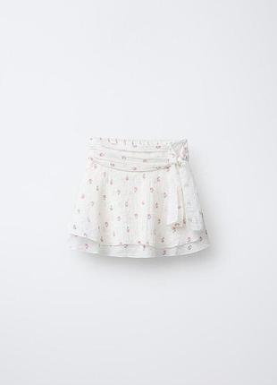 Юбка с шортами на девочку zara молочная с цветами 13/14 (164 см)