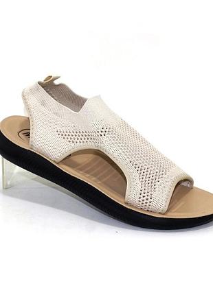 Бежевые женские трикотажные босоножки в больших размерах беж