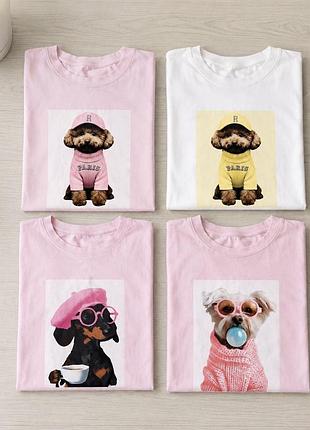 Жіноча футболка оверсайз puppy paris італія 100% бавовна футболка з принтом собачки