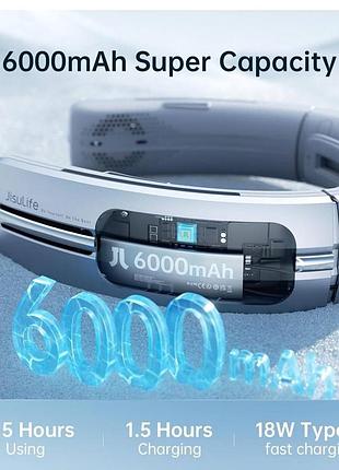 Портативный шейный вентилятор jisulife fa37 (6000 mah, быстрая зарядка)