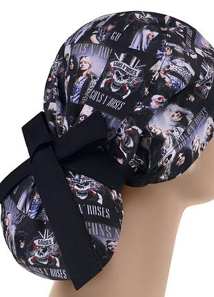 Медична шапочка шапка жіноча тканинна багаторазова принт guns n’ roses