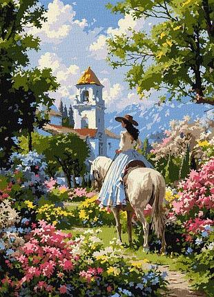 Картина за номерами - вершниця поміж квітів ©art_selena_ua идейка 40х50 см (kho8777)