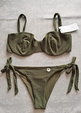 Роздільний купальник, колір хакі, 75f (34ddd/f), плавки s (m), hunkemoller