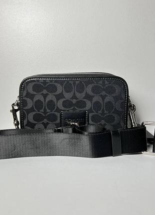 Чоловіча шкіряна сумка coach wyatt crossbody bag in signature denim чорна