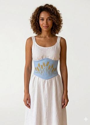 Джинсовий корсет з вишивкою колоски s-xl m