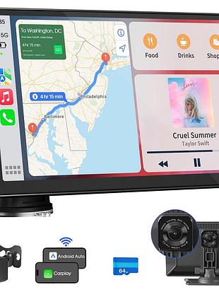 Портативний автомобільний смарт-екран 9” pashlysh rc07 з apple carplay та android auto, bluetooth, aux