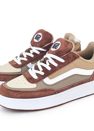 Женские кроссовки vans skate estazzo коричневые повседневные молодежные кроссы из кожи и замши на весну лето ванс скейт эстазо