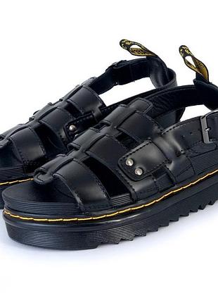 Жіночі сандалі dr. martens terry чорні із шкіри босоніжки на застібці для жінок доктор мартінс террі взуття літнє жіноче