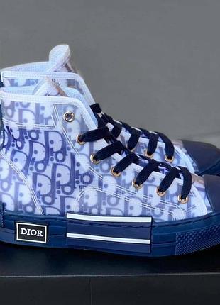Женские кеды christian dior b23 high-top синие на шнуровке высокие текстильные кроссовки на плоской подошве лето весна кристиан ди