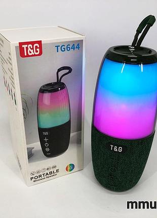 Портативная колонка tg644 5w с rgb подсветкой и ремешком, беспроводная мощная колонка. цвет: зеленый