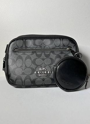 Сумка coach elias belt bag in signature canvas, gunmetal/charcoal/black