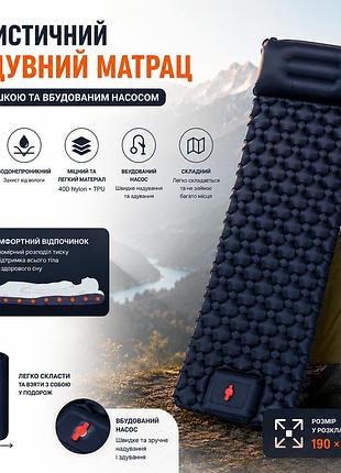 Каремат туристический надувной 190×58×5 см — лёгкий матрас для кемпинга и походов, надувной коврик с подушкой