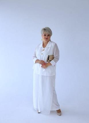 Костюм двойка из софта и шифона, свободный крой, шифоновый слой, молоко, размер 56/58