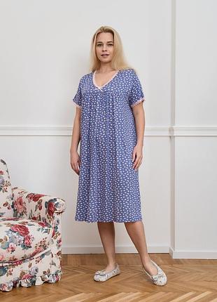 Синя віскозна сорочка з рукавчиком 2xl-5xl у сердечка