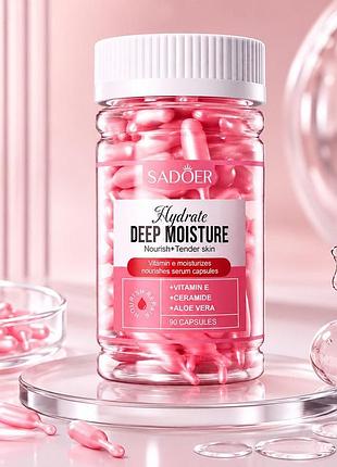 Капсули-сироватка для обличчя з вітаміном e та керамідами sadoer deep moisture, 90 капсул