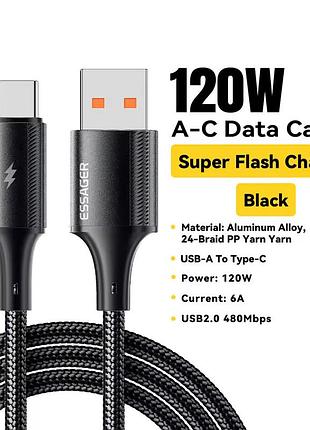 Essager 6a usb type-c – швидкісний зарядний кабель 120w чорний