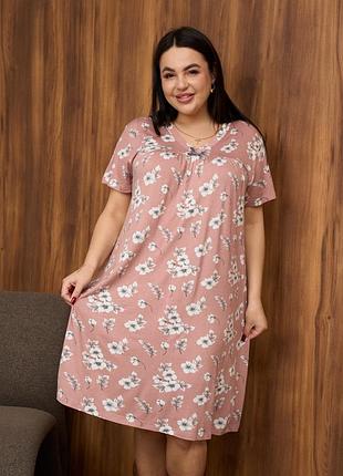 Вискозная сорочка с рукавчиком цветы 2xl-5xl