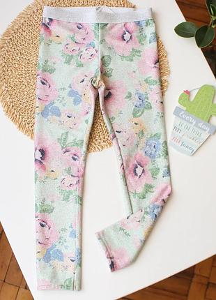 Блестящие лосины леггинсы в цветы h&amp;m 4-5 лет